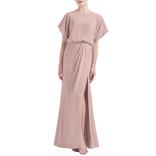 MACloth Women Chic Kimono Boat Neck Long Bridesmaid Dresses Slit