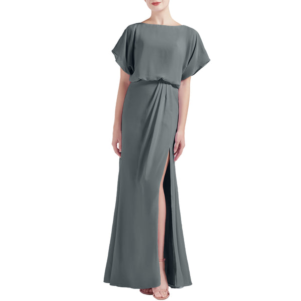 MACloth Women Chic Kimono Boat Neck Long Bridesmaid Dresses Slit