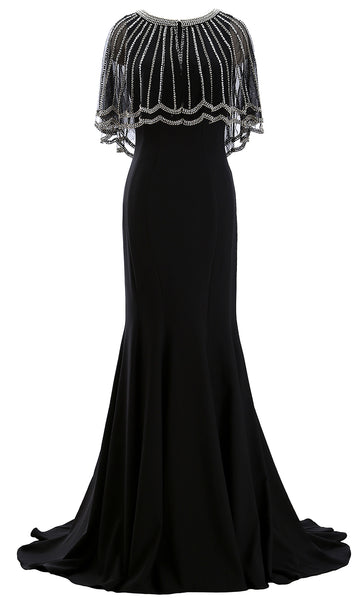MACloth Women Beaded Mother of the Bride Dress with Sheer Cape Evening