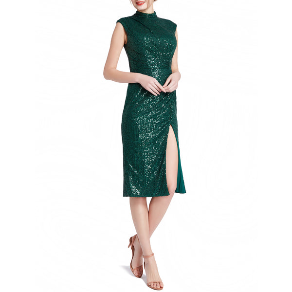 MACloth Women Chi-Pao Cap Sleeve High Neck Short Sequin Cocktail Dresses