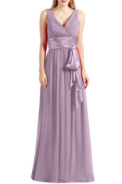 MACloth Women Sleeveless V Neck Long Bridesmaid Dress Chiffon Prom Evening Gown