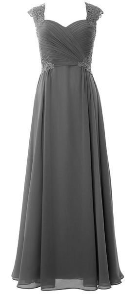 MACloth Women Long Maxi Bridesmaid Dresses Cap Sleeve Lace Evening Gown