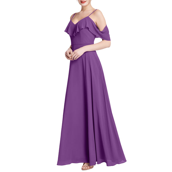 MACloth Women V Neck Cold Shoulder Long Maxi Wedding Party Bridesmaid Dresses