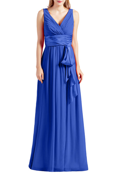 MACloth Women Sleeveless V Neck Long Bridesmaid Dress Chiffon Prom Evening Gown