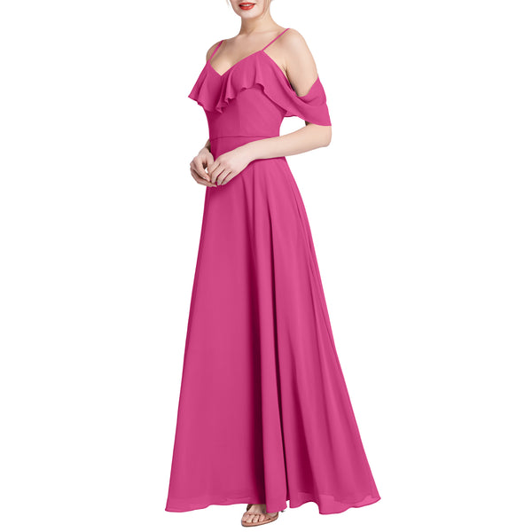 MACloth Women V Neck Cold Shoulder Long Maxi Wedding Party Bridesmaid Dresses