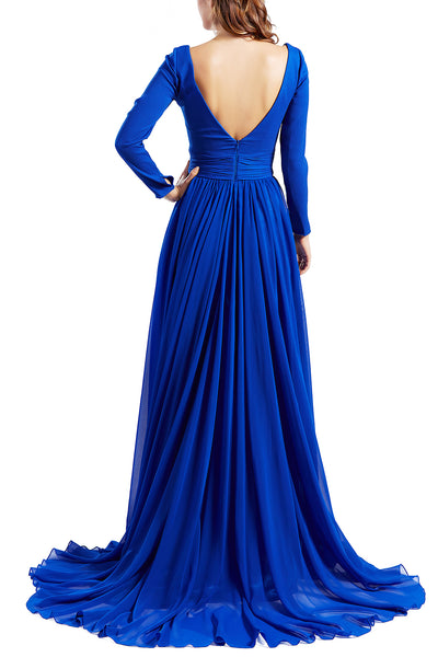 MACloth Women Plunging V Neck Long Sleeve Formal Evening Dress Prom Party Gown