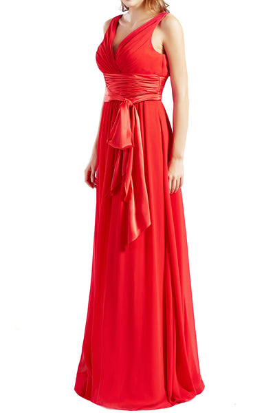 MACloth Women Sleeveless V Neck Long Bridesmaid Dress Chiffon Prom Evening Gown